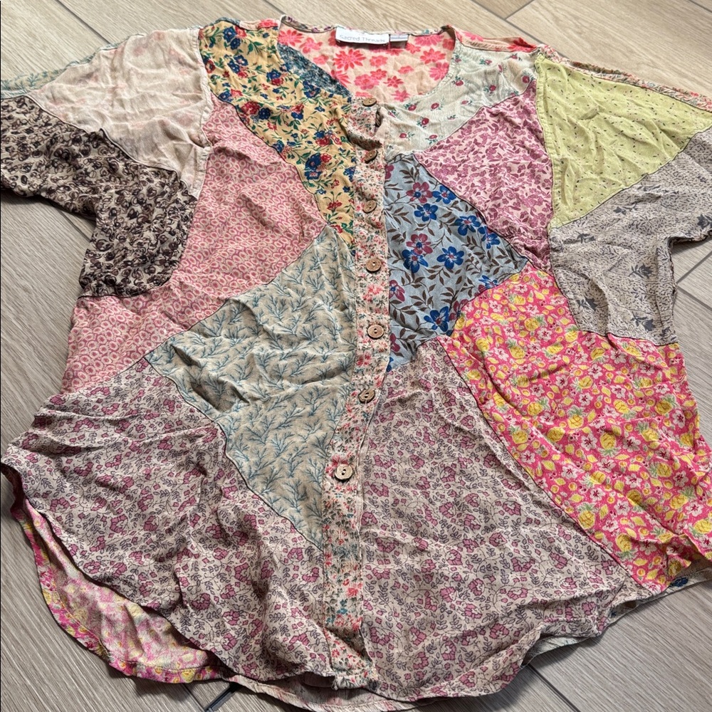 Sacred Threads Patchwork Bohemian Button Front To… - image 3